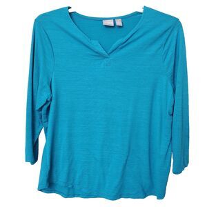 Chico's Teal Lyocell/Spandex Blend Split Neck Blouse Size 2 Large